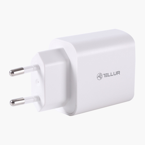 Încărcător cu două porturi, PD 20W + QC3.0 18W, alb