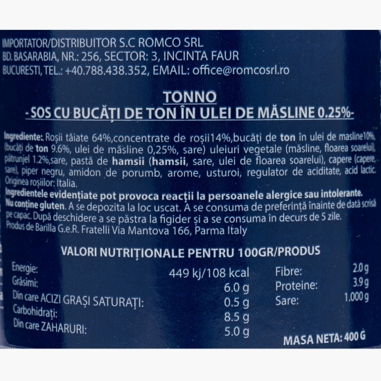 Sos cu bucăți de ton în ulei de măsline 400g