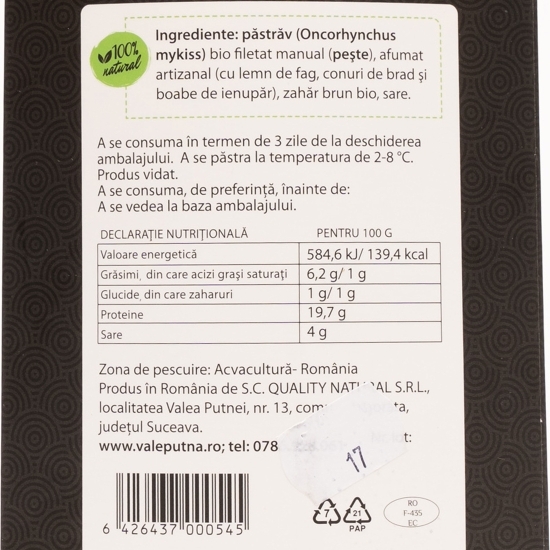 File de păstrăv afumat eco 100g