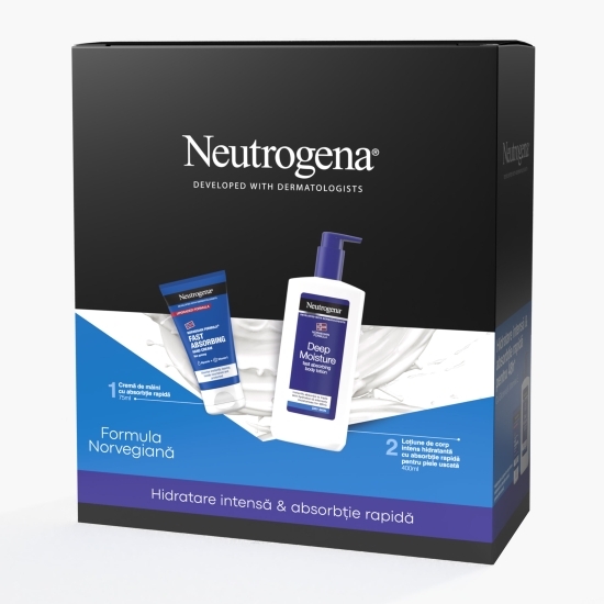 Set cadou Formula Norvegiană: Loțiune de corp intens hidratantă cu absorbție rapidă pentru pielea uscată 400ml și  Cremă de mâini cu absorbție rapidă 75ml