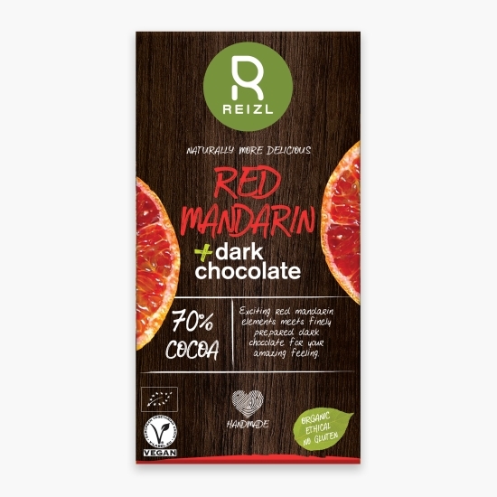 Ciocolată neagră eco, cu mandarină roșie, fără gluten 70g