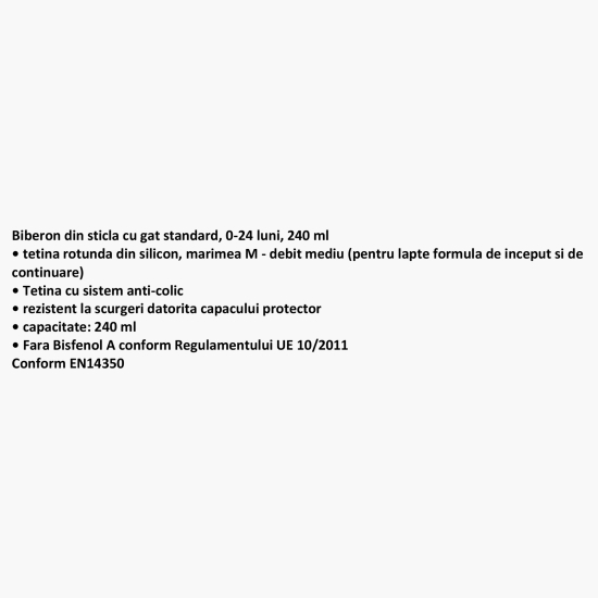 Biberon sticlă 240ml, 0-24 luni