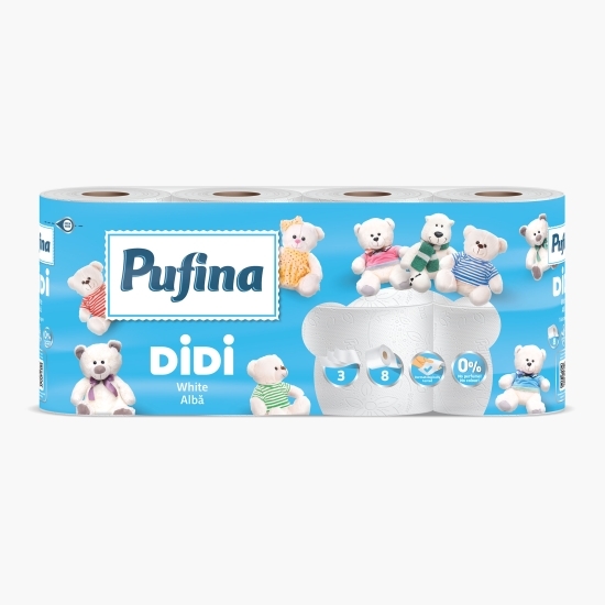 Hârtie igienică Didi albă, 3 straturi, 8 role