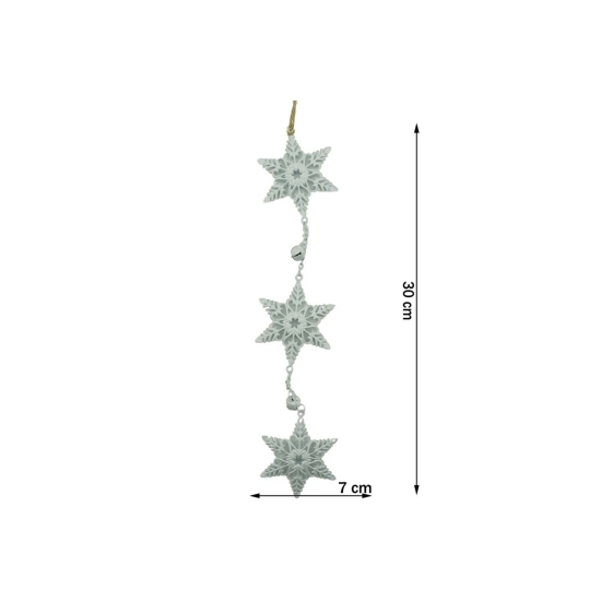 Ornament de brad Trei fulgi de nea, alb, metal, 30cm
