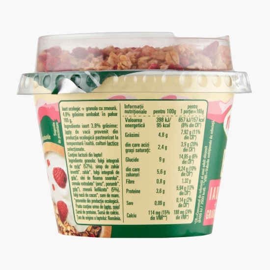 Iaurt eco și Granola cu zmeură 4,8% grăsime 165g