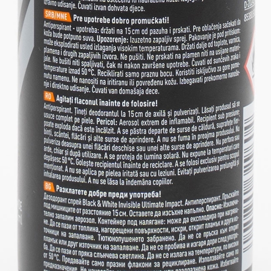 Deodorant antiperspirant spray Men Black&White Invisible Ultimate Impact 150ml