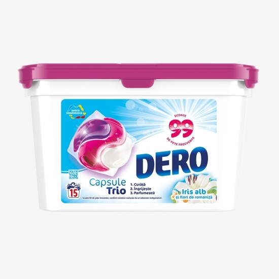 Detergent de rufe capsule Trio iris alb, 15 spălări