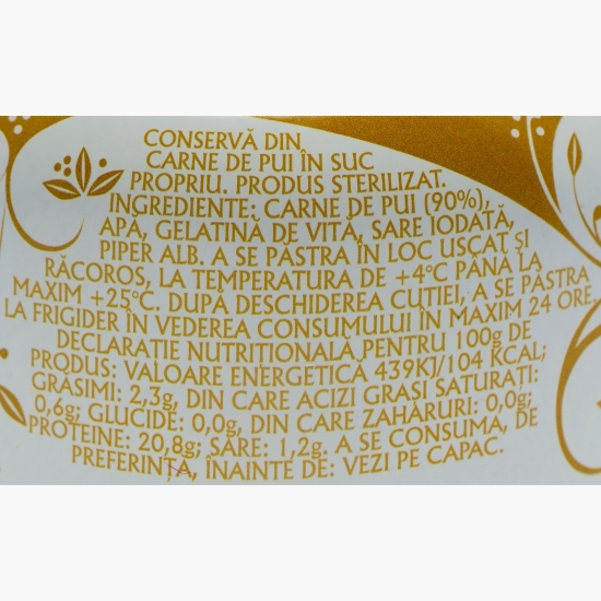 Carne de pui în suc propriu 300g