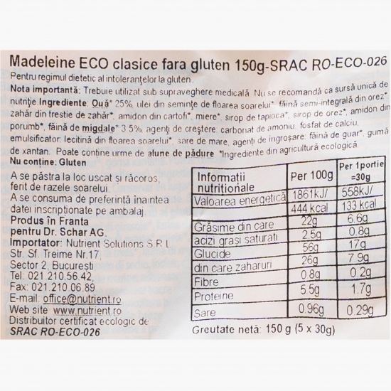 Madeleine clasice eco fără gluten 150g