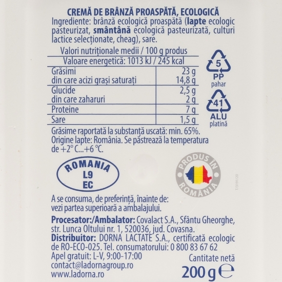 Cremă de brânză eco 200g 
