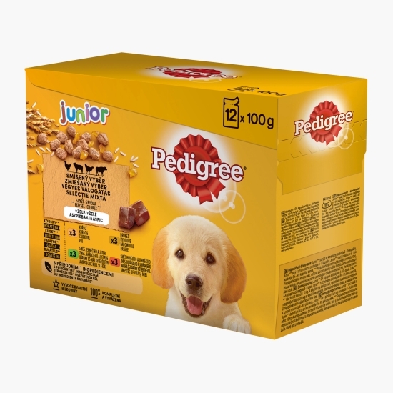 Hrană umedă pentru câini juniori, 12x100g, selecție de carne cu orez în aspic