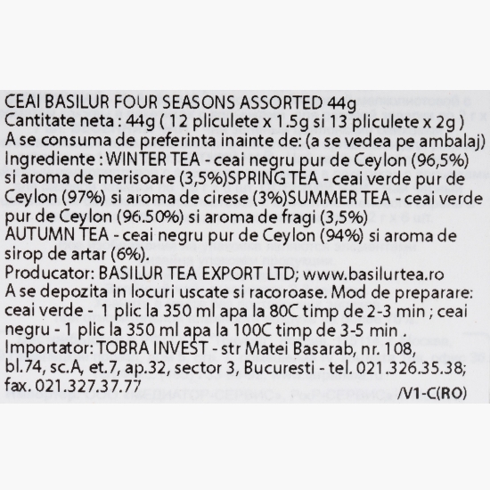 Ceai asortat negru și verde Four Seasons, 25 plicuri