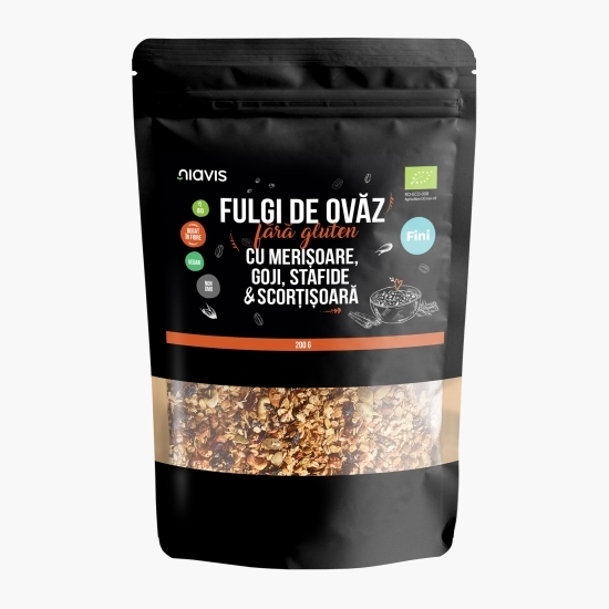 Fulgi de ovăz fini eco, fără gluten cu merișoare, goji, stafide și scorțișoară 200g