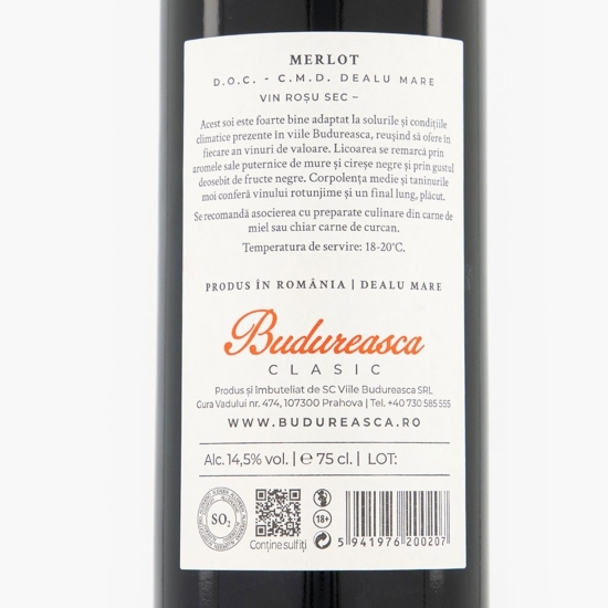 Vin roșu sec Merlot, 14.5%, 0.75l