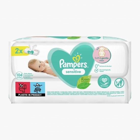 Șervețele umede pentru bebeluși Sensitive Duo 2x52 buc