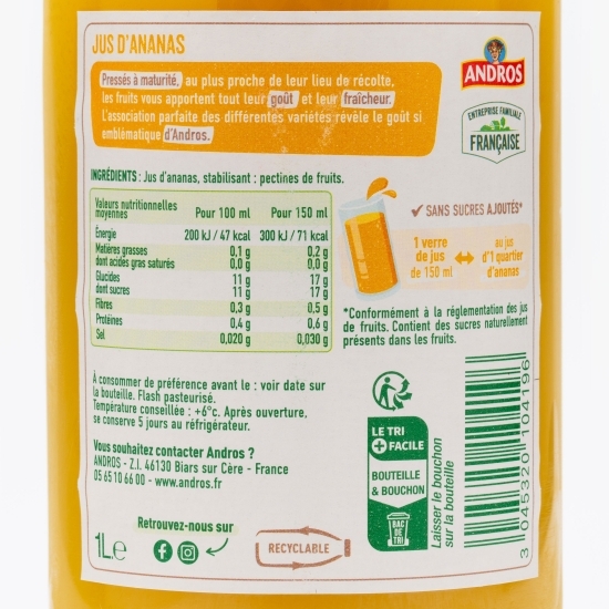 Suc de ananas fără zahăr adăugat 1l