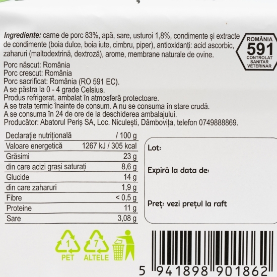 Cârnăciori de porc cu usturoi 500g