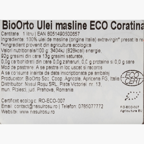 Ulei măsline extravirgin eco Coratina 1l