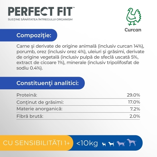 Hrană uscată pentru câini adulți de talie mică, 1.4Kg, Sensitive 1+, cu curcan