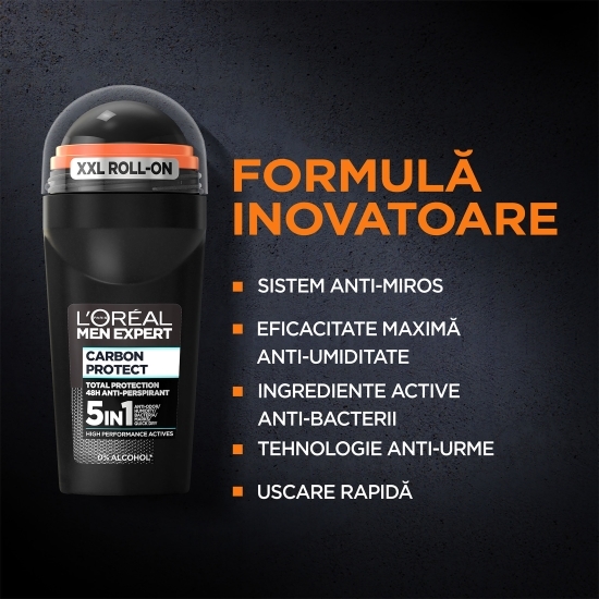 Antiperspirant roll-on pentru bărbați 5-in-1 Carbon Protect, 50ml