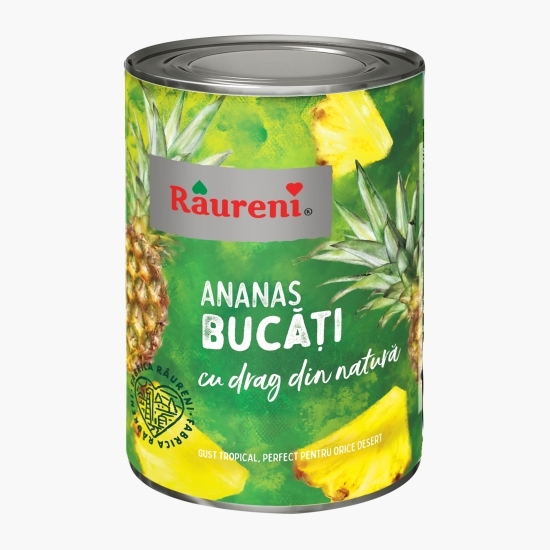 Compot de ananas bucăți în sirop slab îndulcit, conservă 565g