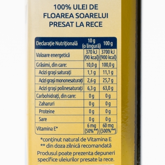 Ulei din semințe de floarea-soarelui presat la rece 0.25l