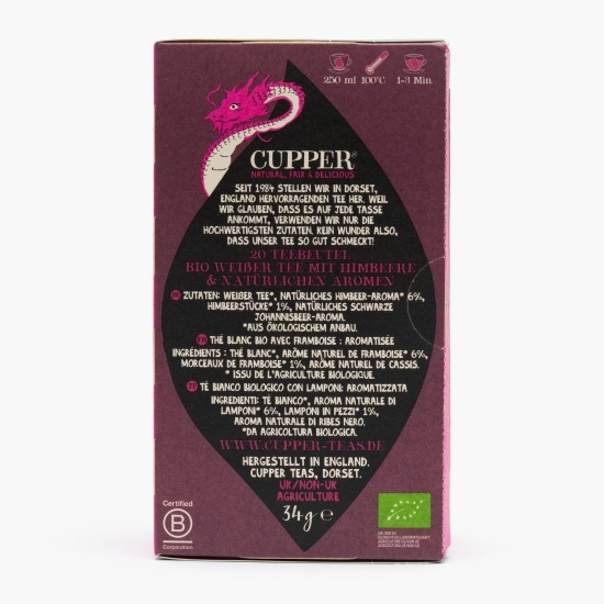 Ceai alb eco cu zmeură 20 plicuri, 34g