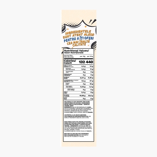 Cereale vegane cu aromă naturală de caramel sărat, cu 30% proteină, fără zahăr, low carb, fără gluten 250g