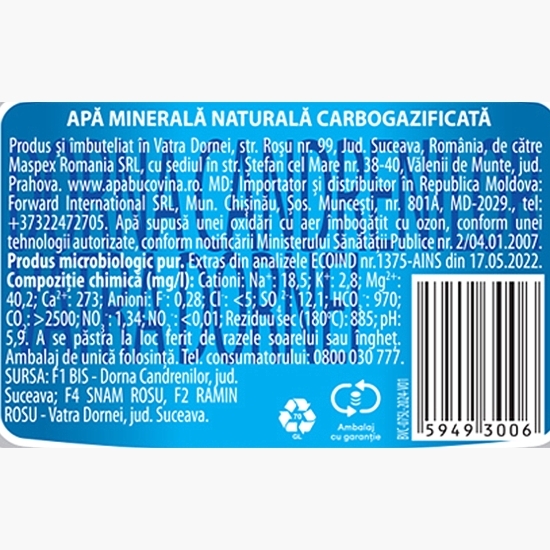 Apă minerală naturală carbogazificată 0.75l