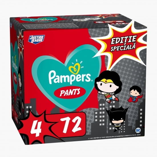 Scutece chiloțel Pants cu supereroii DC, mărimea 4, 9-15kg, 72 buc