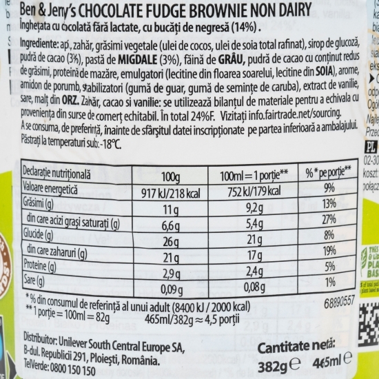 Înghețată vegană fără lactate Chocolate Fudge Brownie 465ml
