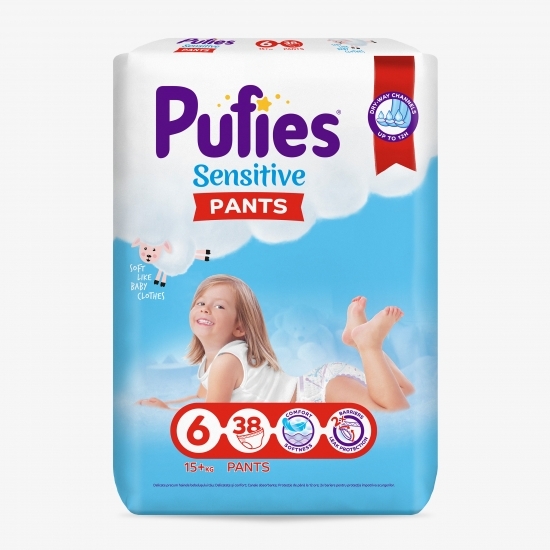 Scutece-chiloțel Sensitive Pants 6 Extra Large, Maxi Pack, 15+kg, 38 buc