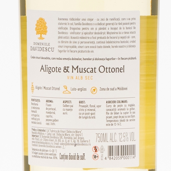 Vin alb sec Aligote & Muscat Ottonel, 12.5%, 0.75l 