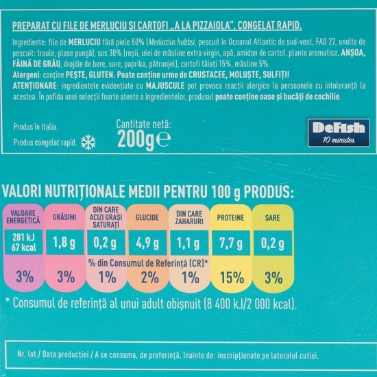 Preparat cu file de merluciu si cartofi A La Pizzaiola 200g
