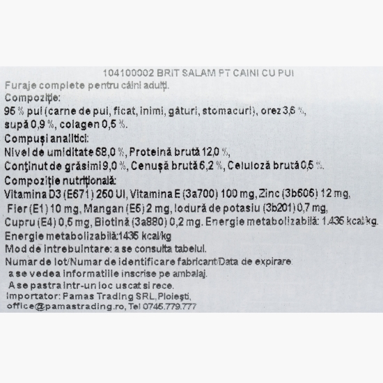 Salam pentru câini, cu pui, 800g