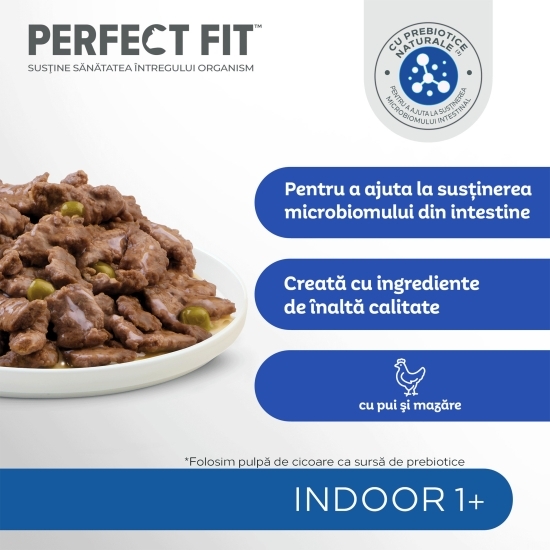 Hrană umedă cu pui și mazăre pentru pisici de interior adulte, 85g, în sos