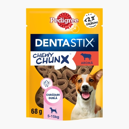 Recompense pentru câini de talie mică și medie, 68g, DentaStix Chewy Chunx cu aromă vită