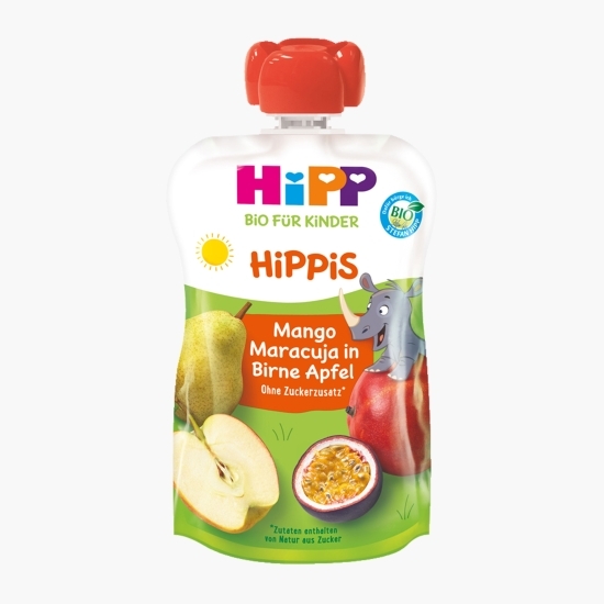 Piure ecologic de pară-măr cu mango-fructul pasiunii, +1 an, 100g