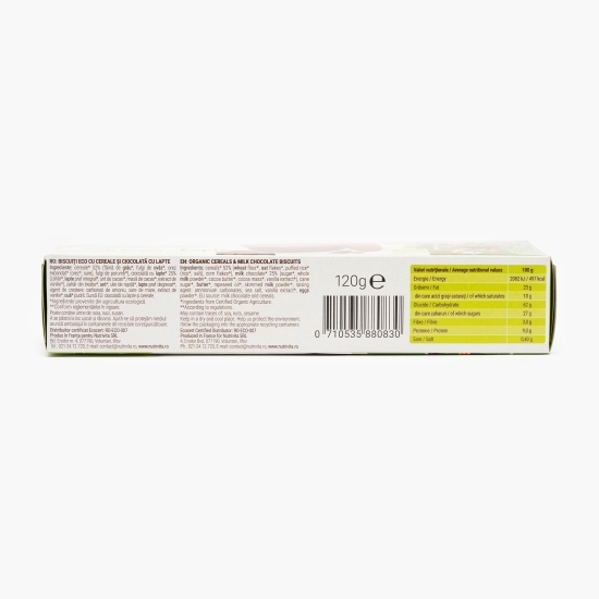 Biscuiți eco cu cereale și ciocolată cu lapte 120g
