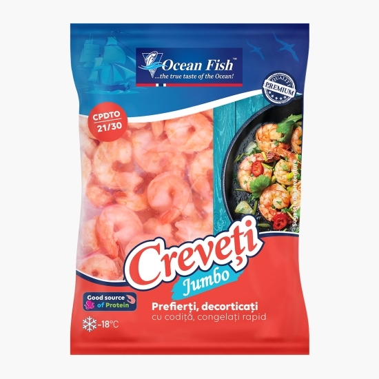 Creveți Jumbo prefierți, decorticați, cu codiță, 500g