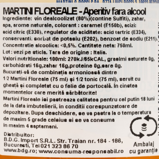 Vermut Floreale, 0% alcool, 750ml