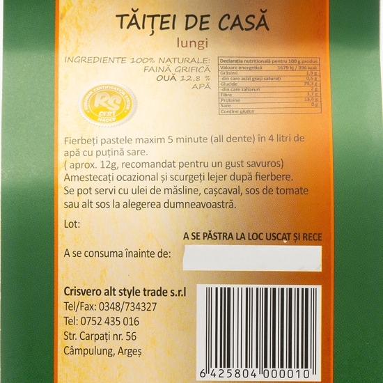 Paste de casă lungi cu ou, tăiței 250g
