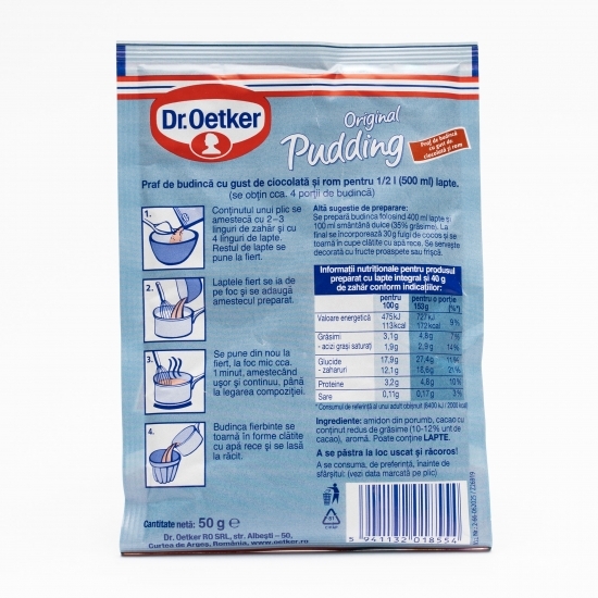  Praf de budincă Original Pudding cu gust de ciocolată și rom 50g