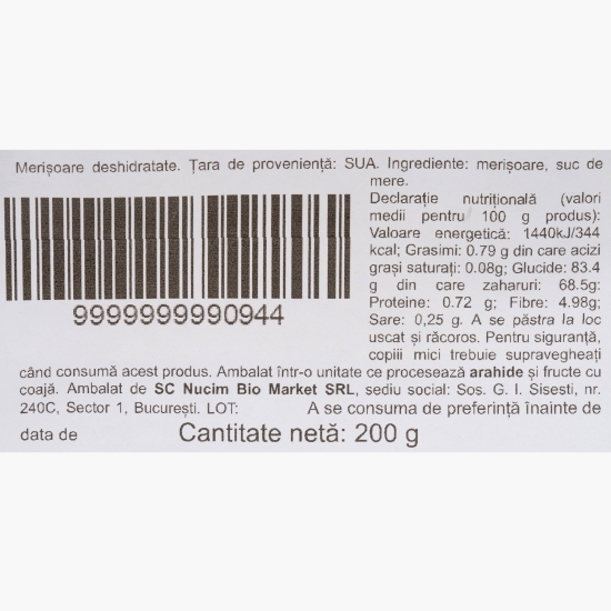 Merișoare deshidratate, fără zahăr 200g