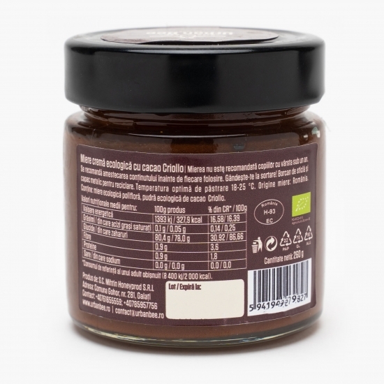 Miere cremă ecologică cu cacao criollo 300g