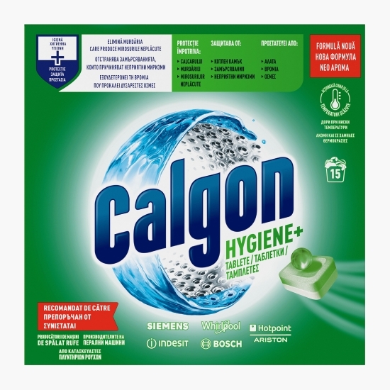 Tablete anticalcar cu rol de igienizare pentru mașina de spălat Hygiene+, 15 spălări