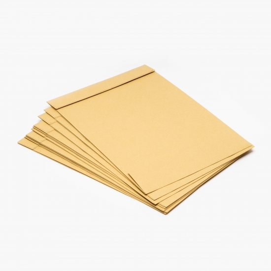Set 10 plicuri documente cu burduf, B4, siliconic, hârtie kraft, 250x353x40 mm