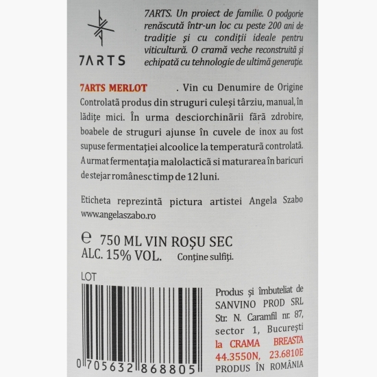 Vin roșu sec Merlot, 15%, 0.75l