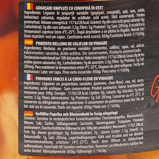 Gogoșari umpluți cu conopidă în oțet 1650g