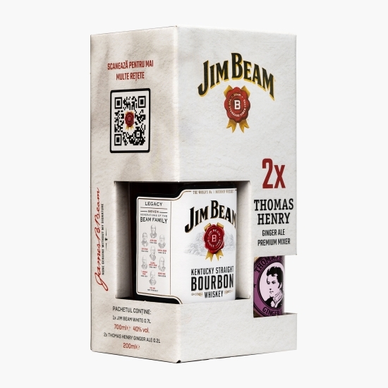 Pachet: Bourbon Whiskey White, 40%, USA, 0.7l + 2 x Ginger Ale 0.2l + cutie